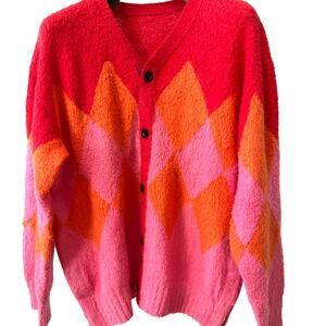 SACAI: Men's Red Argyle Cotton Cardigan - 1